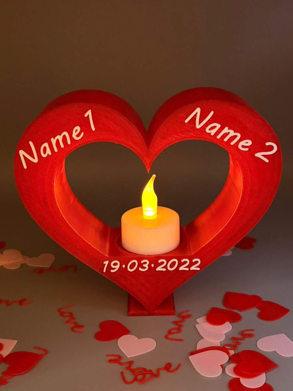 Personalisiertes Herz mit LED Teelicht - geschenk für Valentinstag personalisiert